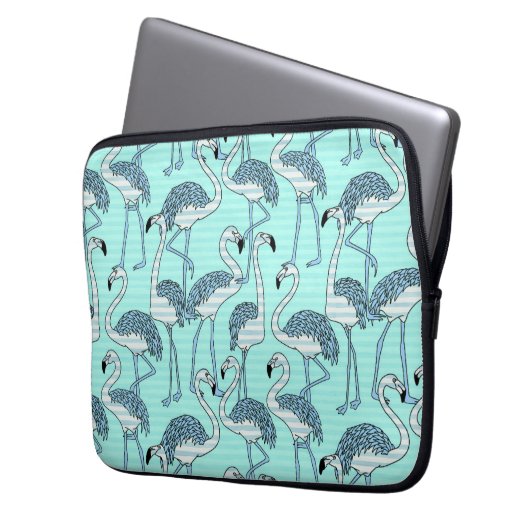 Quirky Striped Türkis Flamingos Muster Laptopschutzhülle (Vorderseite Links)