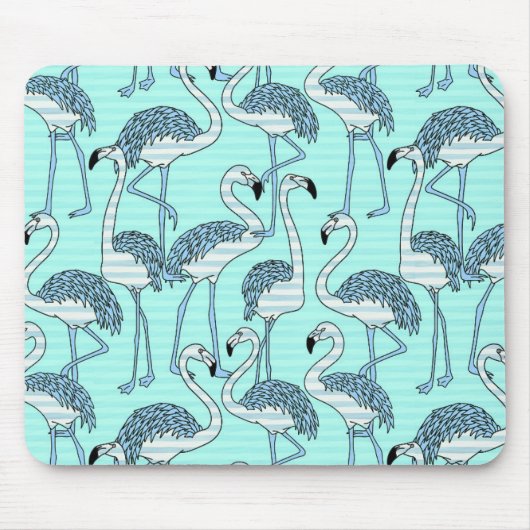 Quirky Striped Türkis Flamingos Muster Mousepad (Vorne)