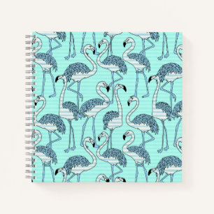 Quirky Striped Türkis Flamingos Muster Notizblock