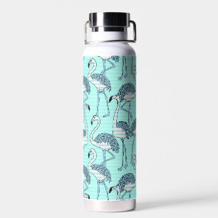 Quirky Striped Türkis Flamingos Muster Trinkflasche