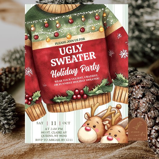 Quirky Stripes Ugly Christmas Sweater Einladung