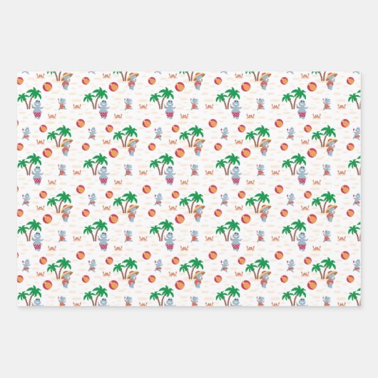 Quirky Summer Hippo Beach Surf Thema Geschenkpapier Set (Vorderseite 3)