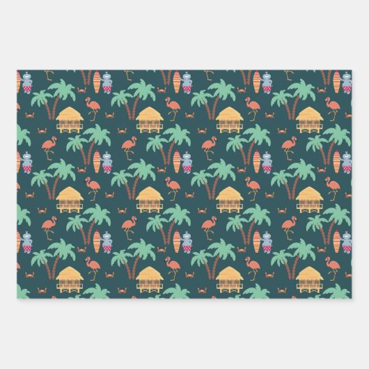 Quirky Summer Hippo Beach Surf Thema Geschenkpapier Set (Vorderseite)