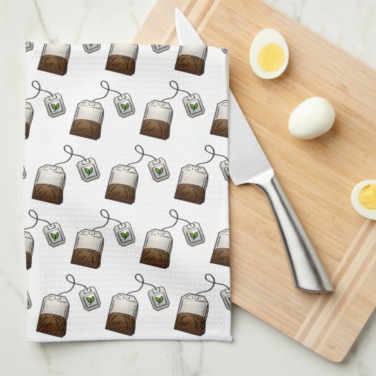 Quirky Teebeutel Muster auf Weiß Geschirrtuch (Viertel Falte)