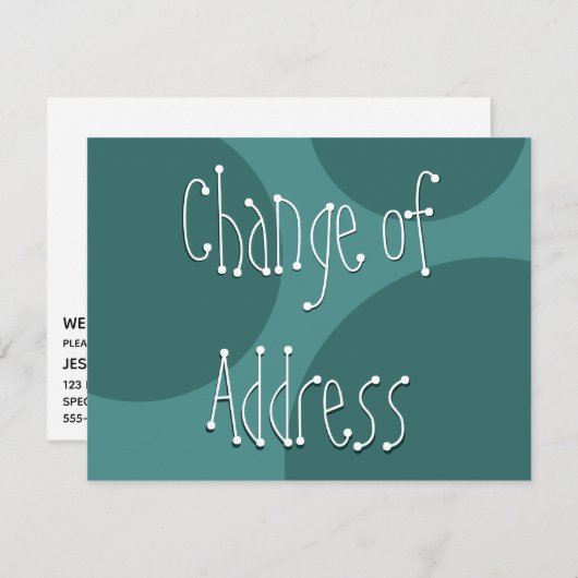 Quirky Text über Aquamarine Kreise Neue Adresskart Einladung (Vorne/Hinten)