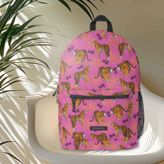 Quirky Tiger Pattern auf hellrosa Bedruckter Rucksack