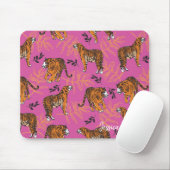 Quirky Tiger Pattern auf hellrosa Mousepad (Mit Mouse)