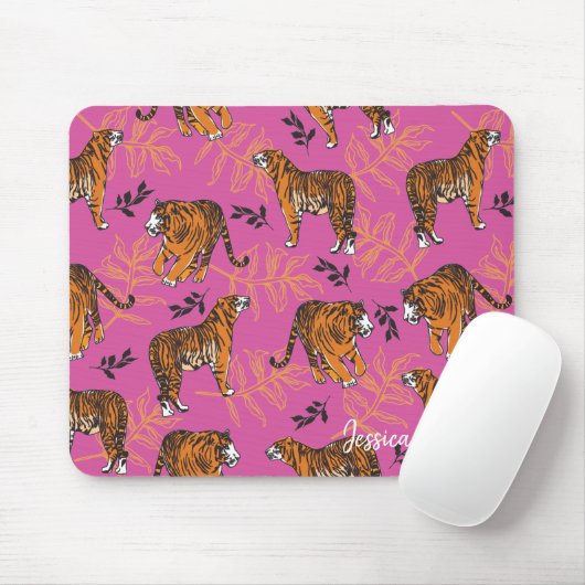 Quirky Tiger Pattern auf hellrosa Mousepad (Mit Mouse)