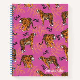 Quirky Tiger Pattern auf hellrosa Notizblock