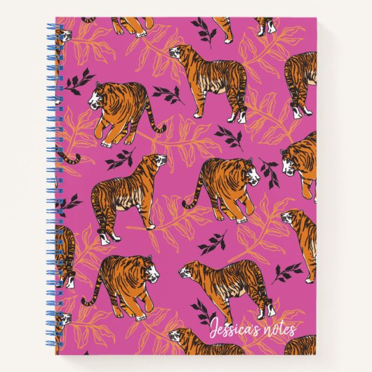 Quirky Tiger Pattern auf hellrosa Notizblock (Vorderseite)
