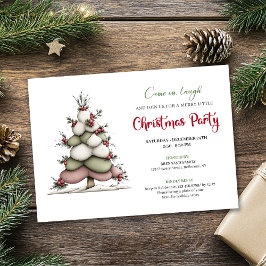 Quirky tree red green holiday party printable card einladung