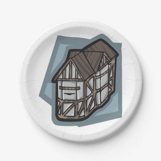 Quirky Tudor House Mittelalterliche Architektur Pappteller (Vorderseite)