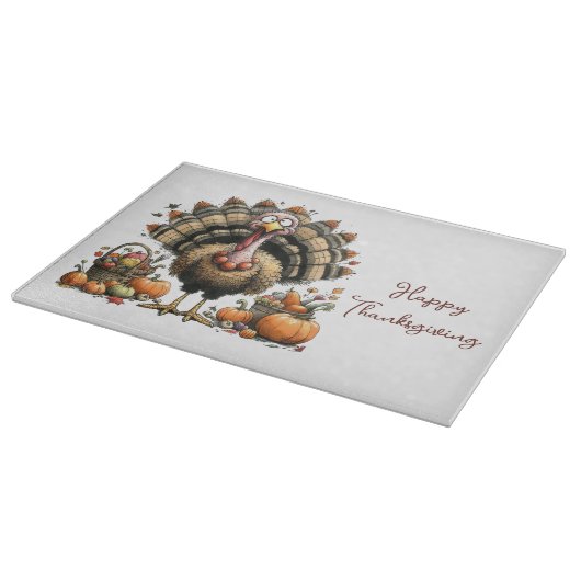 Quirky Turkey Happy Thanksgiving Schneidebrett (Ecke)