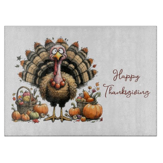 Quirky Turkey Happy Thanksgiving Schneidebrett (Vorderseite)