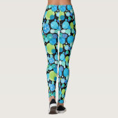 Quirky Türkise Blue Neon Green Emerald auf Black Leggings (Rückseite)