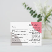 Quirky Typografy Rose Pink Gray Wedding RSVP Postkarte (Stehend Vorderseite)
