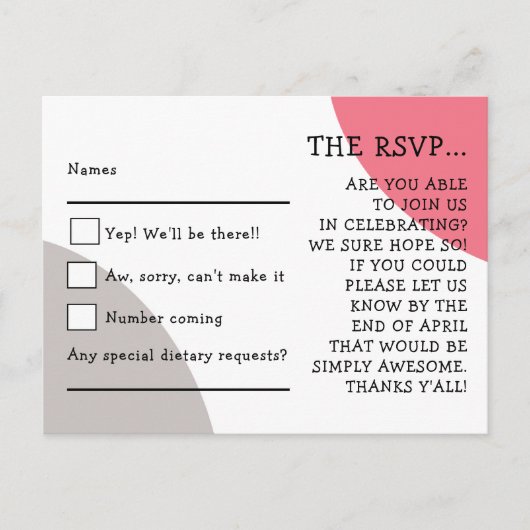 Quirky Typografy Rose Pink Gray Wedding RSVP Postkarte (Vorderseite)