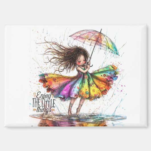 Quirky Umbrella Girl Little Things Magnet (Vorderseite)