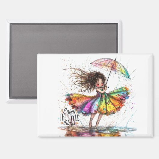 Quirky Umbrella Girl Little Things Magnet (Vorderseite/Rückseite)
