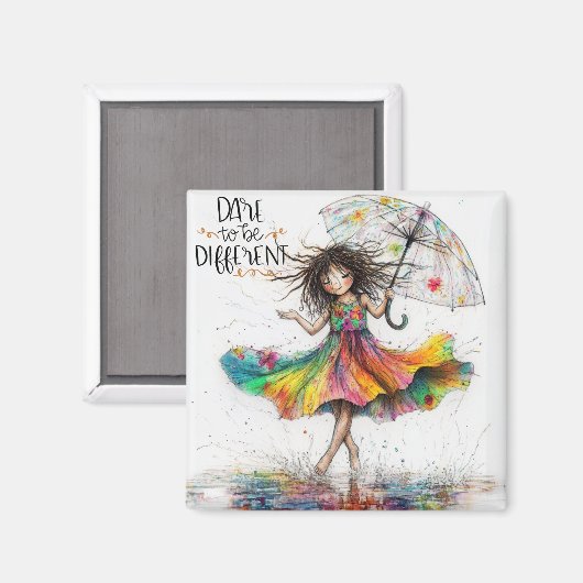 Quirky Umbrella Girl wagt es, magnet zu sein (Vorderseite/Rückseite)