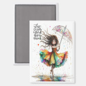 Quirky Umbrella Girl Who Cares Magnet (Vorderseite/Rückseite)