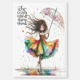 Quirky Umbrella Girl Who Cares Magnet