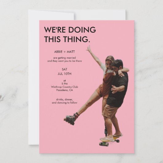 Quirky Unique Modern Minimalist Pink Photo Wedding Einladung (Vorderseite)