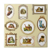 Quirky Vintag Gerahmt Cats Muster Fliese (Vorderseite)