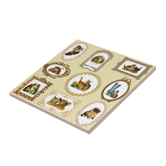 Quirky Vintag Gerahmt Cats Muster Fliese (Seite)