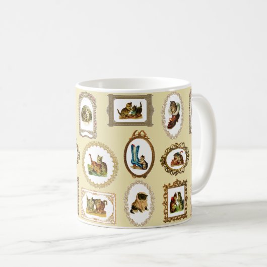 Quirky Vintag Gerahmt Cats Muster Kaffeetasse (VorderseiteRechts)