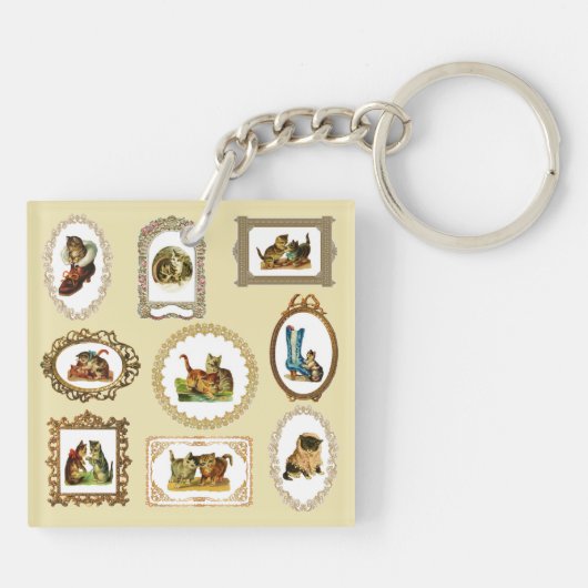 Quirky Vintag Gerahmt Cats Muster Schlüsselanhänger (Rückseite)