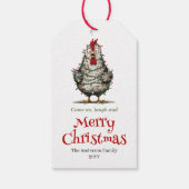 Quirky Watercolor Chickens Christmas Labels Geschenkanhänger (Rückseite)