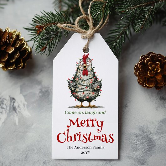 Quirky Watercolor Chickens Christmas Labels Geschenkanhänger