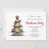 Quirky Watercolor Christmas Tree Festive Invite Einladung (Vorderseite)