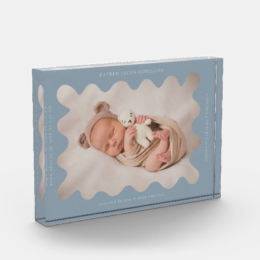 Quirky Wavy Blue Frame Newborn Keepake Fotoblock (Links)