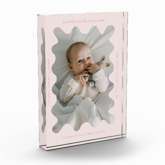Quirky Wavy Frame Neugeborener Keepake Pink Fotoblock (Links)
