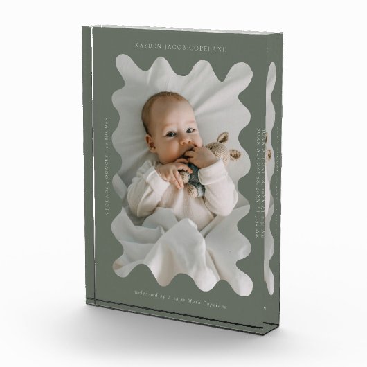 Quirky Wavy Frame Newborn Keepake Green Fotoblock (Rechts)