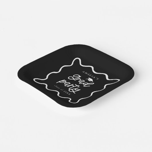 Quirky Wavy Line Black Grad Party Pappteller (Gewinkelt)