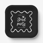 Quirky Wavy Line Black Grad Party Pappteller (Vorderseite)