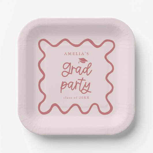 Quirky Wavy Line Blush Pink Grad Party Pappteller (Vorderseite)