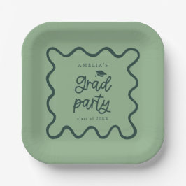 Quirky Wavy Line Green Grad Party Pappteller
