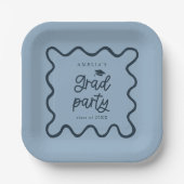 Quirky Wavy Line Navy Grad Party Pappteller (Vorderseite)