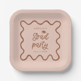 Quirky Wavy Line Terracotta Grad Party Pappteller