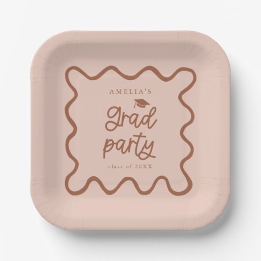 Quirky Wavy Line Terracotta Grad Party Pappteller (Vorderseite)