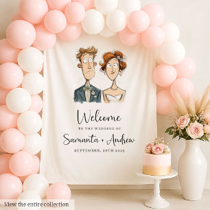 Quirky Wedding Backdrop Wasserfarbenbrille und Brä Wandteppich