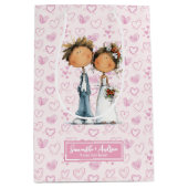 Quirky Wedding Couple Bag Funny Cartoon Mittlere Geschenktüte (Vorderseite)