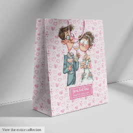 Quirky Wedding Gift Bag Cartoon Newlyweds Spaß Mittlere Geschenktüte