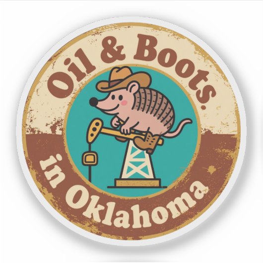 Quirky Western Charm_ Oklahoma Cowboy Armadillo Aufkleber (Vorderseite)