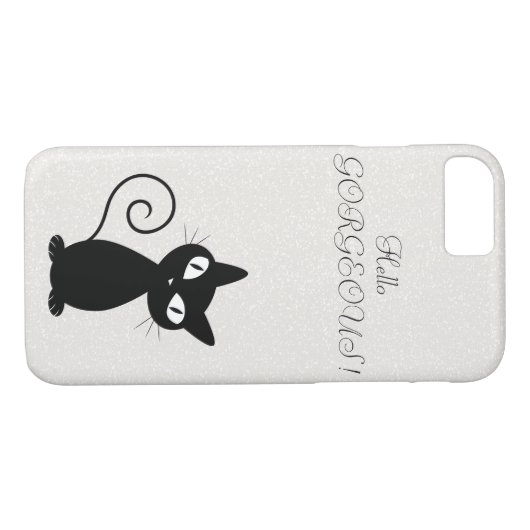 Quirky Whimsical Black Cat Glittery Hello Gorgeous Case-Mate iPhone Hülle (Rückseite (Horizontal))
