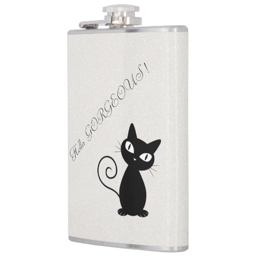 Quirky Whimsical Black Cat Glittery Hello Gorgeous Flachmann (Links)